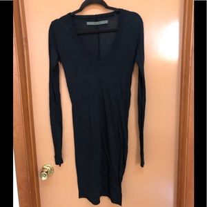 Enza Costa, Sheer Blk, Back seam Deep-V dress Sz S